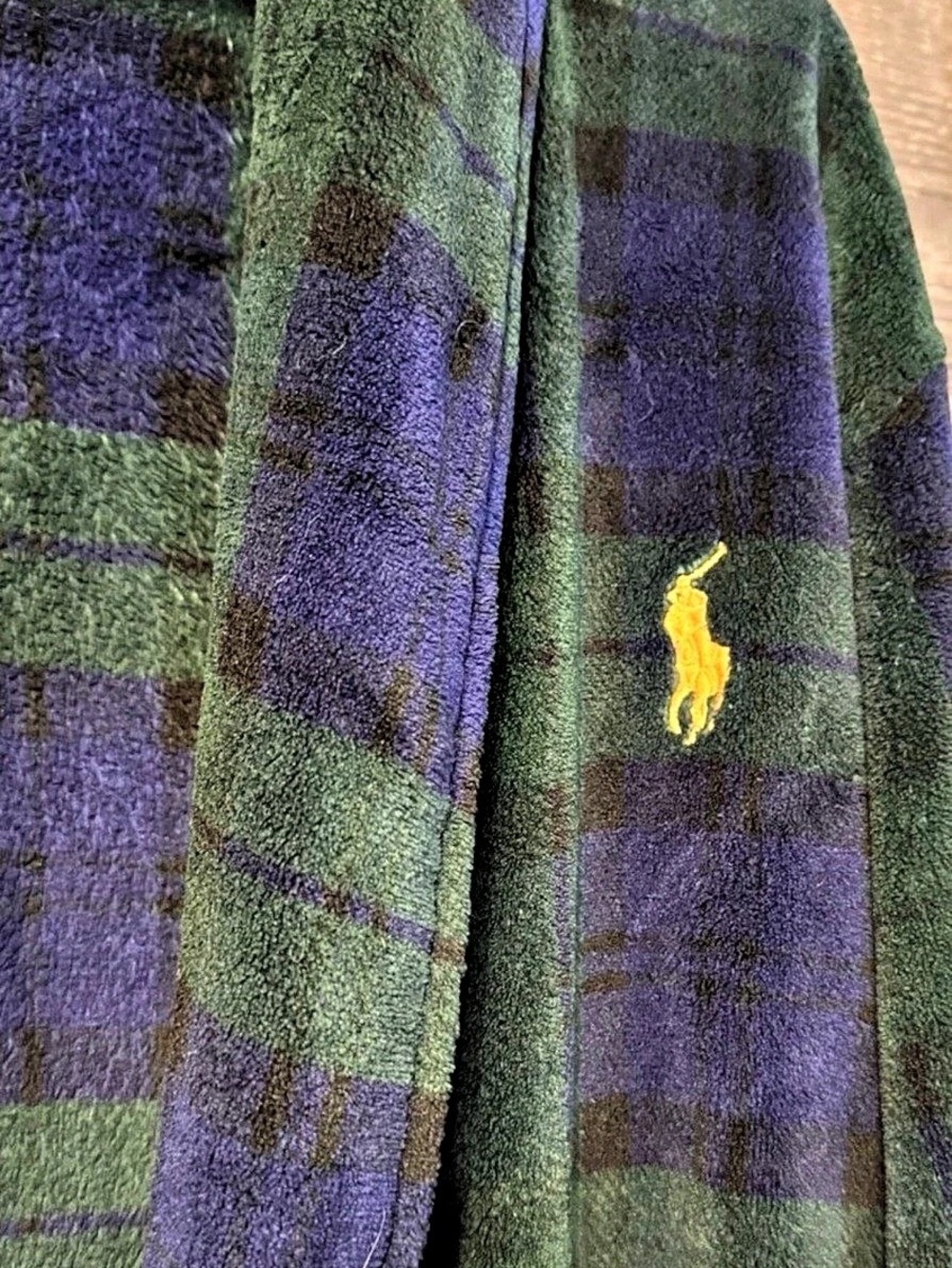 Polo Ralph Lauren Men's Robe Green Blue Blackwatch Plaid In Small/Med Big Pony - Picture 2 of 4